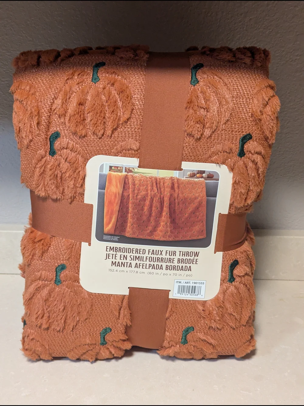 Northwest Embroidered Faux Fur Pumpkin Orange Throw